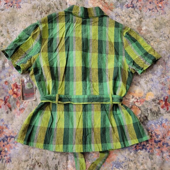 Sherry Taylor Checked Plaid Belted Shirt, Green, Size M, NWT - Picture 4 of 16